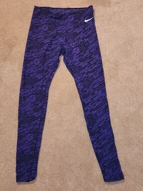 2Leggings FOR $18-Nike Purple & Black All-over Logo Print Leggings, Size: Small